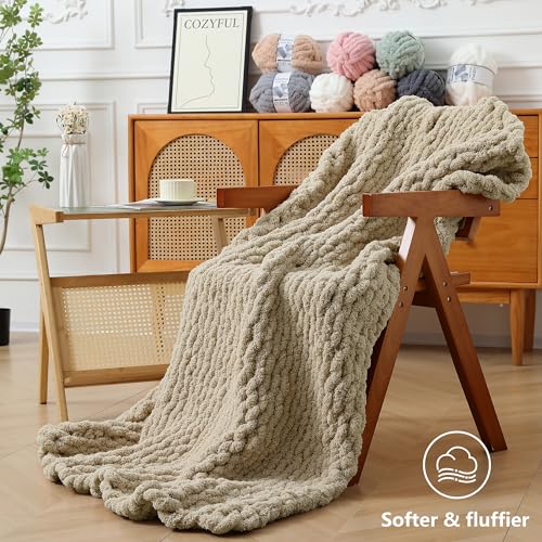 51jcqflhpol.jpg Cozyful #10 Khaki Chunky Yarn for Hand Knitting & Crocheting, Super Bulky Knit Blanket Yarn, 8 Skein Pack (25 yds 8 oz E