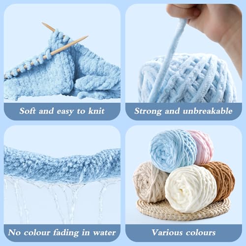 51jrhhowjrl.jpg Chunky Chenille Yarn for Crocheting - Baby Blanket & Home Decor, 74 Yds Milky White
