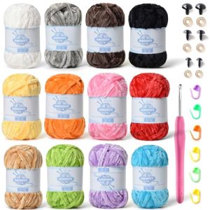 12 Pack 590 (yd) Chunky Chenille Yarn for Crocheting and Hand Knitting with Soft Amigurumi Yarn | Chunky Chenille Ya