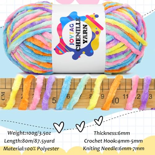 51kwy9djdsl.jpg Bright Rainbow Velvet Chenille Yarn for Crocheting and Knitting 100g