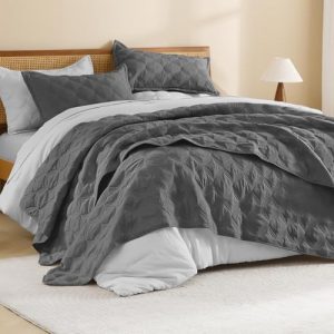 Litanika Oversized King Bedspreads 128x120 - 3 Piece Grey Lightweight Comforter for All Season Use and Decor(Super King