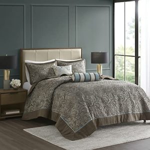 Madison Park Aubrey Reversible Quilted Bedspread Set, Blue King, All Season
