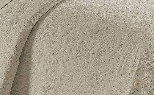 51m0nncwfql 1.jpg Luxury Linen Plus Embossed King/California King Bedspread Set for Adults in Oversized Solid Beige | High-Quality Lin