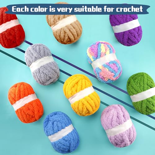 51m3ybyq8dl 2.jpg Chunky Chenille Blanket Yarn 8 Pack for Hand Knitting and Crochet (Black White Blue) | Jumbo Fluffy Super Bulky Chun