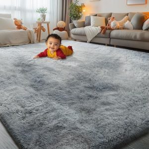 Modern Fluffy Shag Rugs for Living Room Teens Dorm Nursery Home(5 x 8, Light Grey) Non Slip Grey Fluffy Shag Rugs for