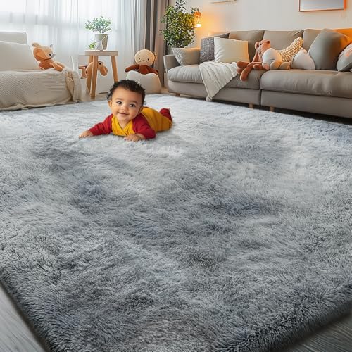 51ml32f0yfl 1.jpg Modern Fluffy Shag Rugs for Living Room Teens Dorm Nursery Home(5 x 8, Light Grey) Non Slip Grey Fluffy Shag Rugs for