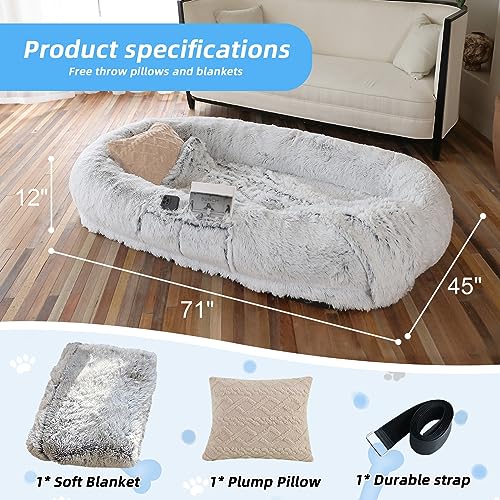 51mmis1uzil.jpg Orthopedic Dog Bed for People and Pets - 71"x45"x12" Size, Washable Faux Fur, Grey Wearable Orthopedic Dog Bed with Plum