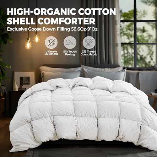 51mpjyc7ifl 1.jpg Puredown Goose Down Comforter - Queen Size - White - All Season Warmth - 100% Cotton Cover - 90x88 Inch Puredown Goose