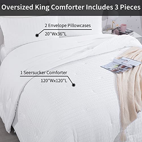 51mwvna05cl 3.jpg Oversized King Seersucker Comforter Set for Extra Comfort in Your Home | Ultra Soft White Seersucker Bedding Comfort
