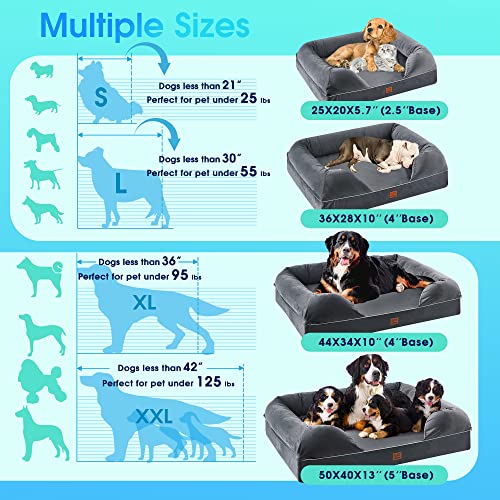 51n6nlg3rel 1.jpg CertiPUR-US Certified Orthopedic Dog Bed Full Memory Foam, Senior Dogs, Grey, Waterproof Liner, Removable Cover | Or