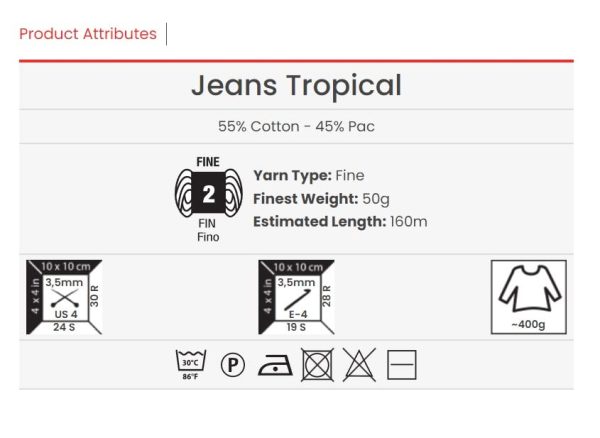 YarnArt Jeans Tropical Variegated Fine Cotton Yarn, 50g/174yds, Soft Crocheting