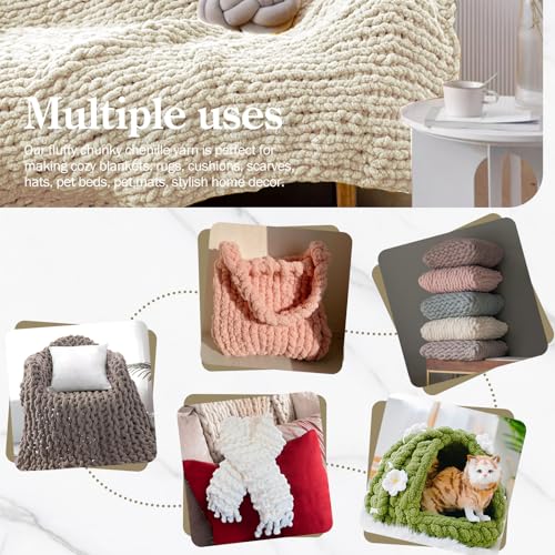 51nzkn55bvl.jpg chunky chenille yarn for crocheting and knitting, fluffy beige skein pack
