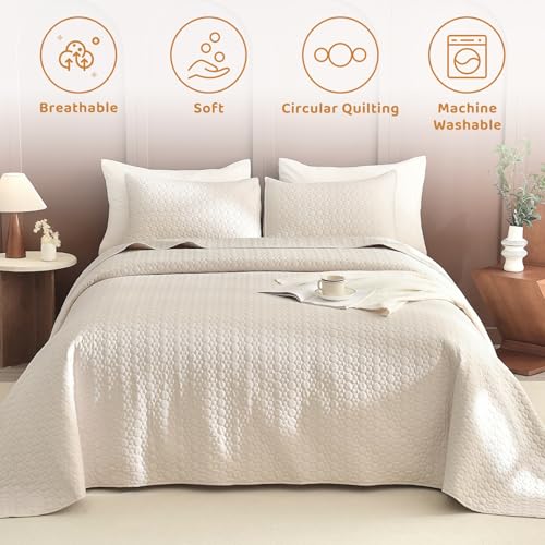 51nas4eawvl.jpg Sanracie Oversized King Quilt Bedding 128"x120" Lightweight Soft 100% Cotton Cal King Quilt Coverlet Set Wheat Colored f