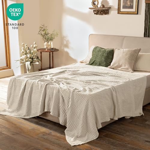 51o9enafivl.jpg PHF Cooling Waffle Blanket Queen Size for Hot Sleepers, Lightweight Linen Breathable Blanket 90"x90" PHF Cooling Waffl
