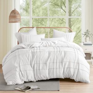 Comfort Spaces White Queen Size Duvet Cover Set - All Season Lightweight, Extra Softness Pre-Washed Microfiber Queen Bed