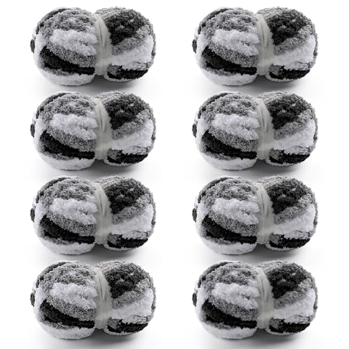 51p8tqxpk l.jpg Chunky Chenille Yarn for Crocheting - Fluffy Yarn for Hand Knitting (Black-White-Gray) Super Bulky Yarn for Hand Knitt