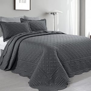 Oversized King Quilt Set Soft Lightweight Grey Coverlet Bedspread All Season California King King Bed 3 Pieces with Matc