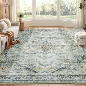 Hombys 9x12ft Vintage Area Rug for Living Room & Bedroom, Large Boho Floor Carpet with Non-Slip Backing, Traditional Hom