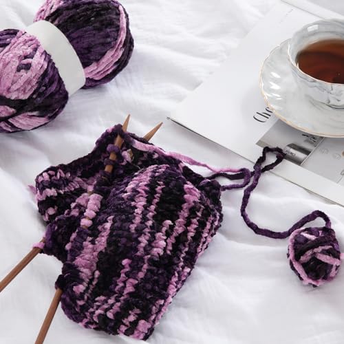 51pikz5m5ql 1.jpg HOMBYS Soft Plush Baby Blanket Yarn for Knitting and Crocheting, Purple Pink Tie Dye (8x91yds, 8x100g) | HOMBYS Fluf