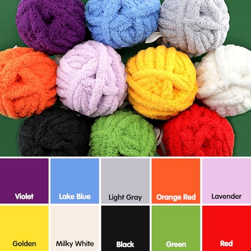 51pqpkyh0hl 2.jpg Chunky Chenille Blanket Yarn 8 Pack for Hand Knitting and Crochet (Black White Blue) | Jumbo Fluffy Super Bulky Chun
