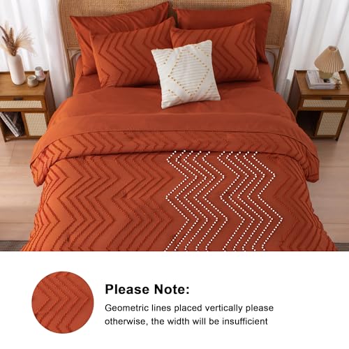 51qlelw8mal.jpg Litanika Burnt Orange Oversized King Bed in a Bag Set - 7 Pieces Boho Tufted Comforter, Sheets, Pillowcases & Shams