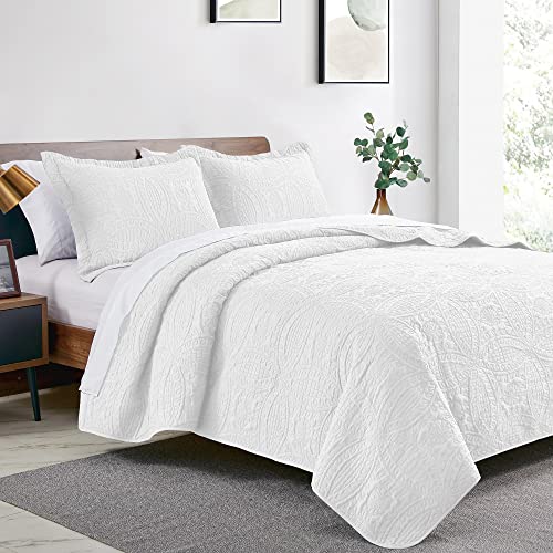 51rcx11d3xl.jpg Love's cabin King Size Quilt Set - Modern Style Coin Pattern Bedspreads for All Seasons - Soft Lightweight Microfiber Wh