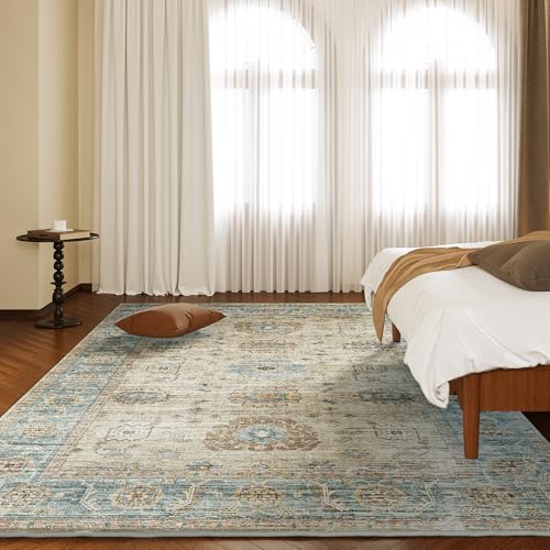 51rzw7gtpl.jpg HOMBYS Vintage Floral Medallion Area Rug for Living Room and Bedroom - Large Boho Carpet, Apricot, Machine Washable 2