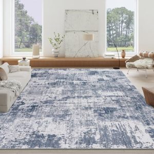 HOMBYS 6x9 ft Light Blue Abstract Area Rug for Living Room and Bedroom Indoor Use, Modern Home Deco with Non-Slip Backin