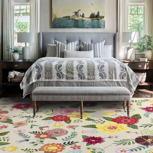 51rlko4gmjl 1.jpg HOMBYS 8x10ft Floral Vintage Area Rug for Living Room and Bedroom