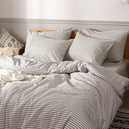 51rruzhiool.jpg JELLYMONI 100% Natural Cotton Queen Size Striped Duvet Cover Sets with Zipper Closure & Corner Ties JELLYMONI 100% Natur
