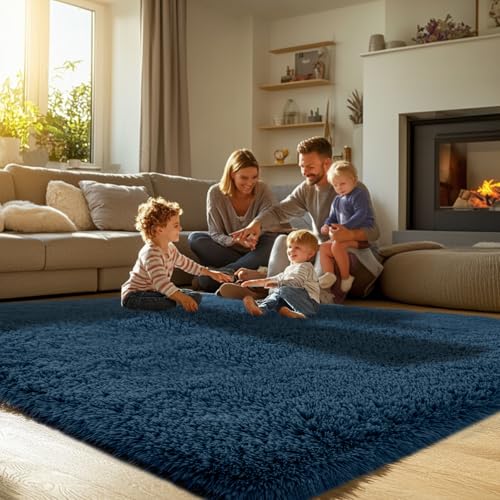 51ruz nlf6l 1.jpg Navy Blue Soft Shag Area Rug for Living Room and Bedroom - Large 10x14 Plush Modern Rug