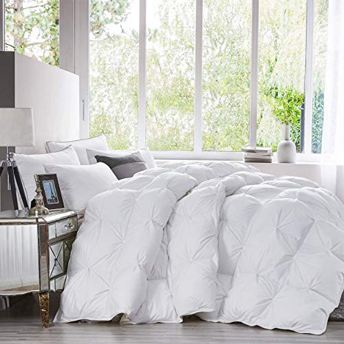 51s6ank9g5l.jpg Luxurious All-Season Goose Down Feather Fiber Comforter for Twin Bed, Exquisite Pinch Pleat Design, 100% Egyptian Cotton