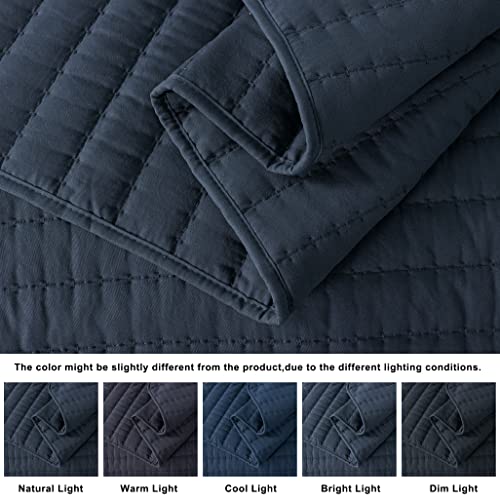 51sk1nddn6l.jpg ROARINGWILD Oversized California Cal King Size Navy Blue Quilt Bedding Sets for Adults, Lightweight Comforter Bed Cover,
