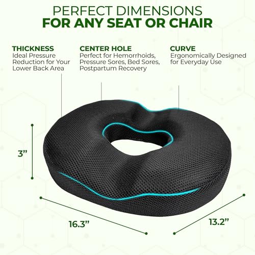 51syf2ppivl.jpg Orthopedic Memory Foam Donut Gel Sitting Pillow for Tailbone Pain, Hemorrhoid, and Postpartum Relief | Donut Gel Sittin