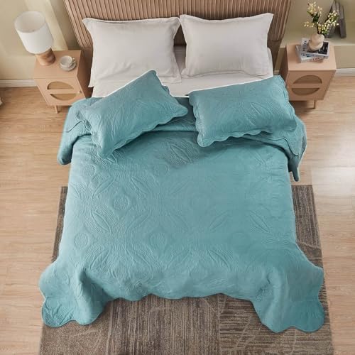 51tceu7enwl 1.jpg Kingnex Extra Wide Oversized King Bedspreads for Tall King or Cal King Bed Blue Kingnex Ultrasonic Quilted Coverlet Set