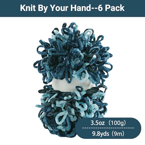 51tqvdszfol.jpg HOMBYS Soft Blue Tie Dye Velvet Loop Yarn, 6 Pack (9.8 yds Each)