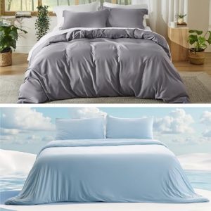 Bedsure Cooling Duvet Cover + Rayon Derived from Bamboo for Hot Sleepers, Queen Size: Soft & Breathable Cooling Comforte