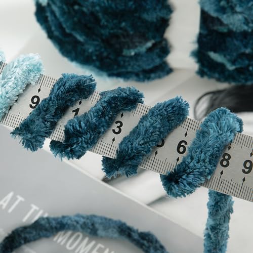 51upponx2l.jpg HOMBYS Thick Soft Velvet Yarn for Knitting and Crocheting, Fluffy Plush Tie Dye Blue Pack of 8, Big Yarn for Chunky B