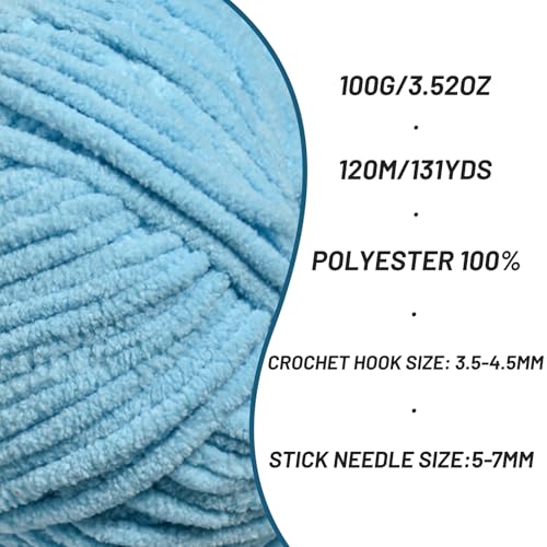 51vgvjifjml.jpg Chenille Crochet Baby Yarn - Fluffy Velvet for Blankets & Amigurumi (Azure)