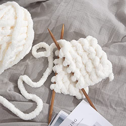 51virpyafml 1.jpg HOMBYS White Chunky Chenille Yarn for Hand Knitting Blankets, Soft Plush Yarn for Beginners, 8 Jumbo Pack (27 yds, 8 oz