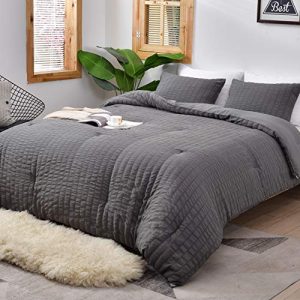 AveLom Grey Seersucker Queen Comforter Set, 3 Pieces