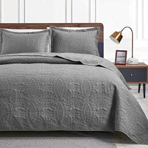 Love's Cabin Grey King Size Quilt Set - Microfiber Coin Pattern Coverlet