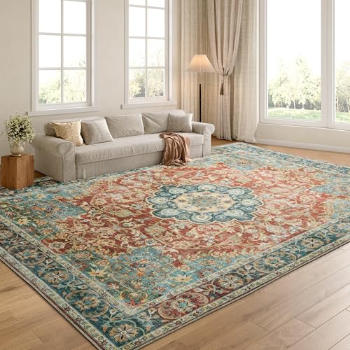 51vwqubuzwl 1.jpg HOMBYS 10x14 Brick Red Vintage Area Rug for Indoor Living Room and Bedroom HOMBYS 10x14 Brick Red Boho Floor Carpet for
