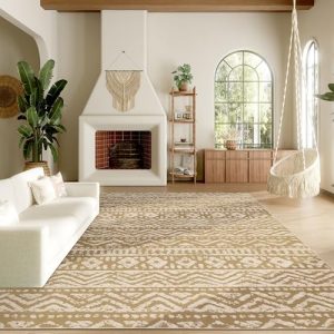 HOMBYS Moroccan Shag Area Rug - Thick Soft, Modern Plush Non-Shedding Rug for Living Room & Bedroom, Khaki 5x7ft