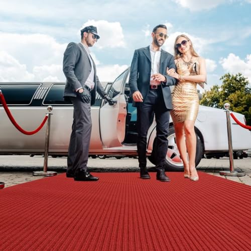 51vncr5hnal 1.jpg HOMBYS Red 450GSM Extra Thick Carpet Runner for Party & Events (3x10ft), Non-Slip Rubber Backing, Wedding Ceremony & Hol