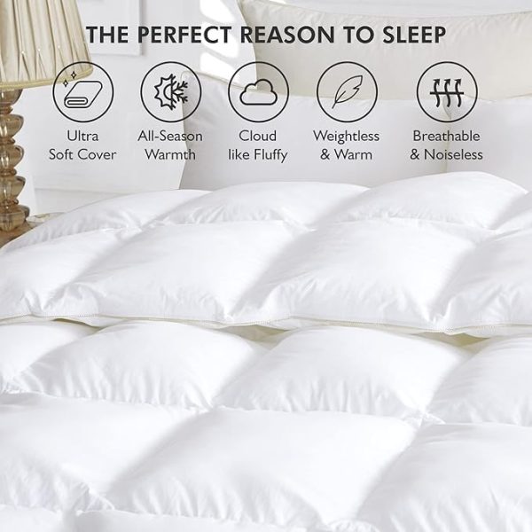 Ultra-Soft 100% Cotton Luxurious Oversized Queen Size Goose Down Fiber Comforter Duvet Insert | All-Season White Sol