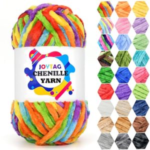 Bright Rainbow Velvet Chenille Yarn for Crocheting and Knitting 100g