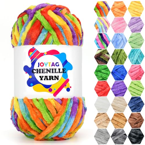 51w2cjzshvl.jpg Bright Rainbow Velvet Chenille Yarn for Crocheting and Knitting 100g