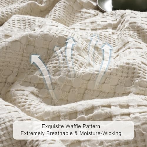 51w77del9rl.jpg PHF Cooling Waffle Blanket Queen Size for Hot Sleepers, Lightweight Linen Breathable Blanket 90"x90" PHF Cooling Waffl