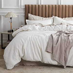 Bedsure 100% Cotton Waffle Weave Coconut White Queen Duvet Cover - GentleSoft™ and Breathable Bedding Set for All Season